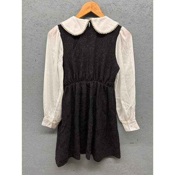 Ank Rouge Women’s Dress M Black White Long Sleeve Pearl Collar Gothic Lolita - Picture 11 of 12